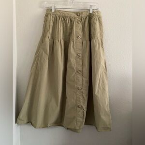 Madewell MIDI Skirt Button Front Pleated Green Size 8